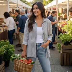Habitat Gray Striped Button Down Shirt
